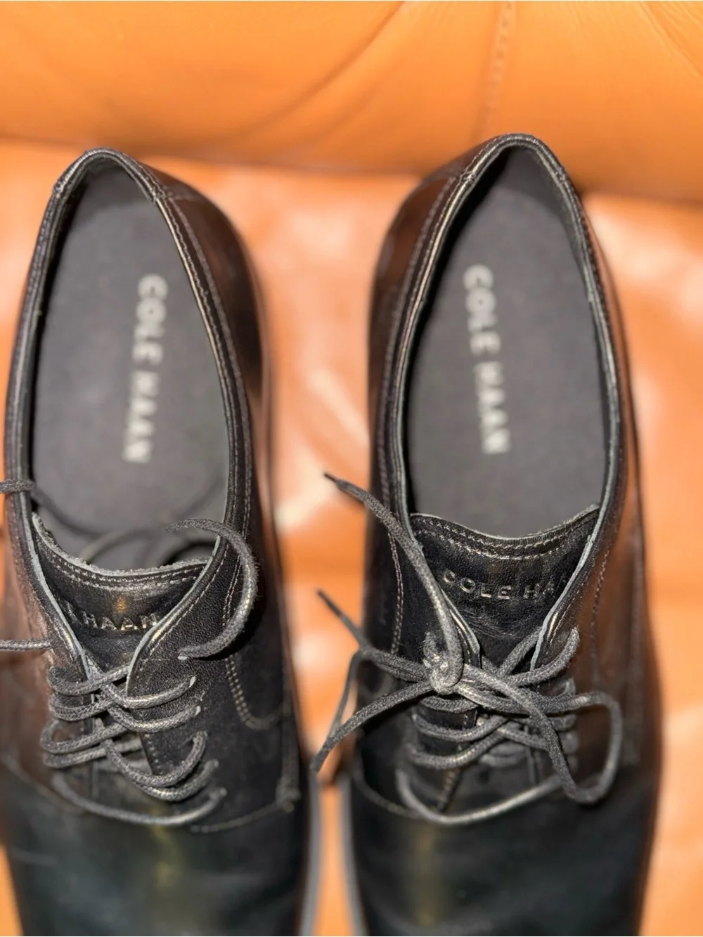 Cole Haan Black Leather Lace-Up Oxfords